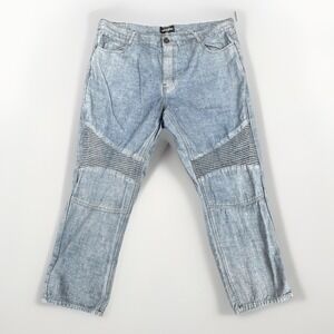 Mens Moto Jeans Size 44 Blue Light Wash Straight Leg Grunge Bikercore Y2K